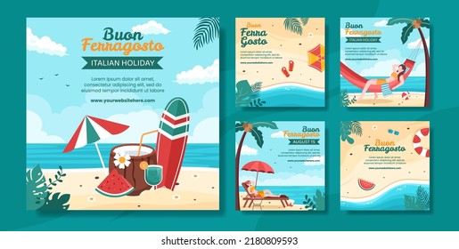 Buon Ferragosto Social Media Post Template Flat Cartoon Background Vector Illustration