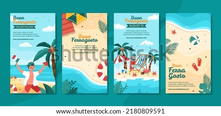 Buon Ferragosto Social Media Stories Template Flat Cartoon Background Vector Illustration