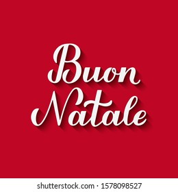 Buon Natale calligraphy hand lettering with shadow on red background. Merry Christmas typography poster in Italian. Easy to edit vector template for greeting card, banner, flyer, invitation, etc.