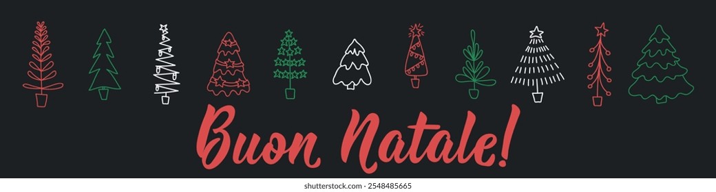 Buon Natale. Banner de Natal. Tradução de Italiano: Feliz Natal. Letras de feriado.