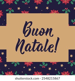 Buon Natale. Cartão de Natal. Tradução de Italiano: Feliz Natal. Letras de feriado.