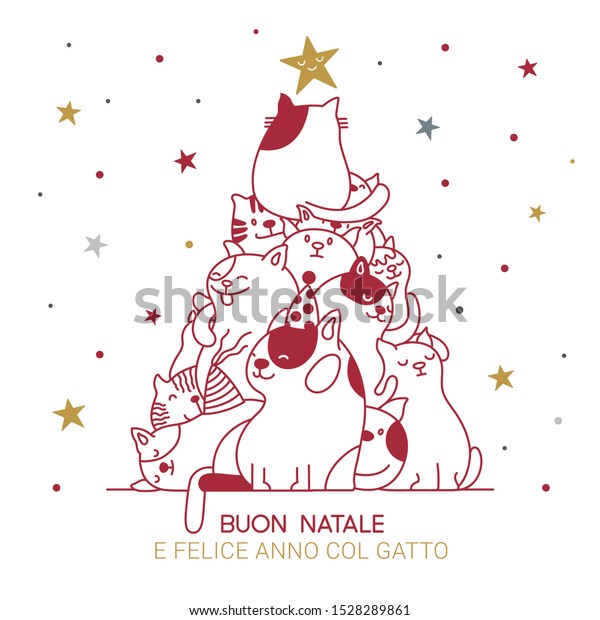 Buon Natale Gatti.Buon Natale E Felice Anno Biglietto Stock Vector Royalty Free 1528289861