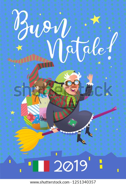 Buon Natale Outdoor Sign.Buon Natale Means Merry Christmas Befana Stock Vector Royalty Free 1251340357