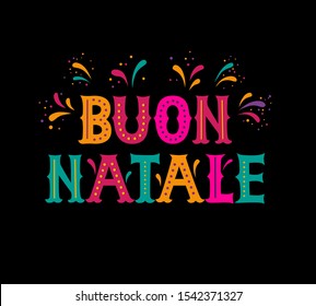 Buon Natale Merry Christmas italian typography design. Vector festive sign, emblem for postcard, poster on white background.