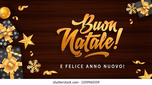 buon natale merry christmas in italian language red wood card template glitter gold elements snowflakes stars and calligraph happy classic vacation star black abstract holiday background scene ball wo