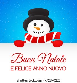 Buon Natale - Merry Christmas in Italian. Christmas card with ornaments. Vector.
