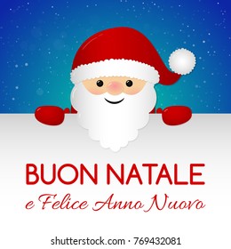 Buon Natale - Merry Christmas in Spanish. Concept of Christmas card with decoration. Vector.