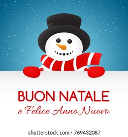 Buon Natale - Merry Christmas in Spanish. Concept of Christmas card with decoration. Vector.