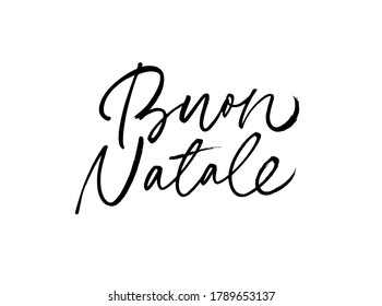 Buon Natale modern brush vector calligraphy. Merry Christmas in Italian language. Hand drawn calligraphic phrase isolated on white background. Vector typography for greeting card, postcards, banner.