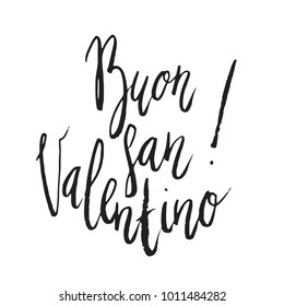 Buon San Valentino Happy Valentines day handwritten brush lettering design isolated on white.