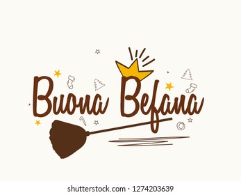 Buona Befana( Happy Epiphany) Typography Greeting Card Design.