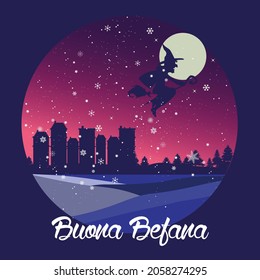 Buona Befana mean happy Epiphany Christmas Tradition in Italy. Vector illustration