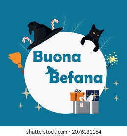 Buona befana vector illustration. Flat holiday background 