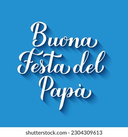 Buona festa del papa caligrafía con fondo azul. Feliz Día de los Padres en italiano. Plantilla vectorial para afiches, banner, tarjeta de saludo, volante, postal, invitación, etc.