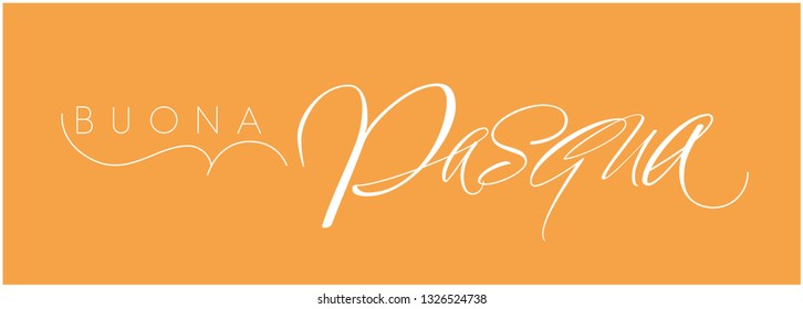 Buona Pasqua - Happy Easter hand drawn calligraphy, written in Italian, on yellow background. Flat vector illustration for invitations, greetings, cards, posters, prints, Easter design and decoration.