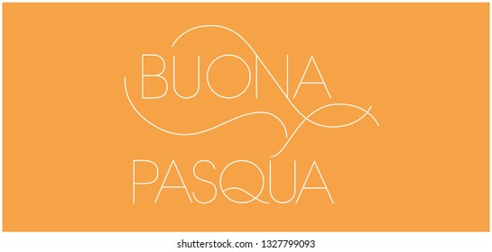 Buona Pasqua - Happy Easter hand drawn lettering, written in Italian, on yellow background. Flat vector illustration for Easter design and decoration, invitations, greetings, posters, cards, prints.