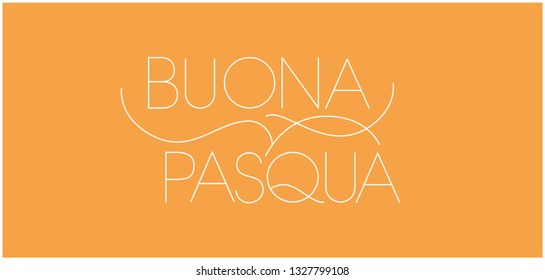 Buona Pasqua - Happy Easter hand drawn lettering, written in Italian, on yellow background. Flat vector illustration for Easter design and decoration, invitations, cards, greetings, posters, prints.