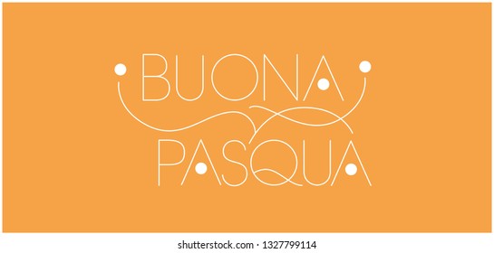 Buona Pasqua - Happy Easter hand drawn lettering, written in Italian, on yellow background. Flat vector illustration for Easter design and decoration, cards, greetings, invitations, posters, prints.