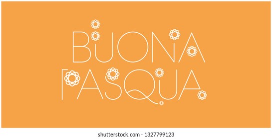 Buona Pasqua - Happy Easter hand drawn lettering, written in Italian, on yellow background. Flat vector illustration for Easter design and decoration, cards, posters, invitations, greetings, web.