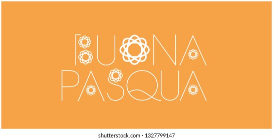 Buona Pasqua - Happy Easter hand drawn lettering, written in Italian, on yellow background. Flat vector illustration for greetings, cards, invitations, posters, prints, Easter design and decoration.