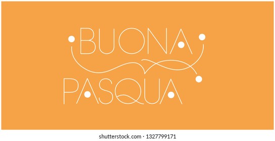 Buona Pasqua - Happy Easter hand drawn lettering, written in Italian, on yellow background. Flat vector illustration for Easter design and decoration, greetings, invitations, prints, cards, posters.