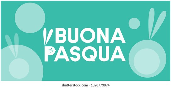 Buona Pasqua - Happy Easter hand drawn lettering, written in Italian, on turquoise background. Flat vector illustration for cards, invitations, greetings, prints, Easter design and decoration, web.