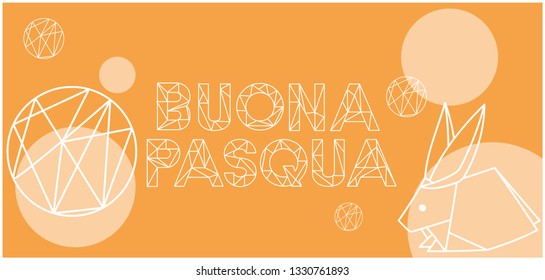Buona Pasqua - Happy Easter hand drawn lettering with bunny, written in Italian, on yellow background. Flat vector illustration for cards, greetings, invitations, Easter design and decoration, web.