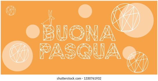 Buona Pasqua - Happy Easter hand drawn lettering with bunny, written in Italian, on yellow background. Flat vector illustration for Easter design and decoration, cards, invitations, greetings, web.