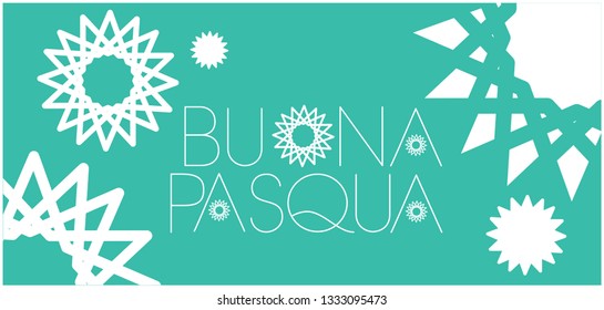 Buona Pasqua - Happy Easter hand drawn lettering, written in Italian, on turquoise background. Flat vector illustration for Easter design and decoration, invitations, cards, greetings, posters, prints