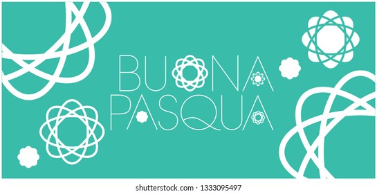 Buona Pasqua - Happy Easter hand drawn lettering, written in Italian, on turquoise background. Flat vector illustration for Easter design and decoration, cards, invitations, greetings, posters, prints