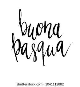 Buona Pasqua Happy Easter in Italian hand written brush lettering isolated on white.