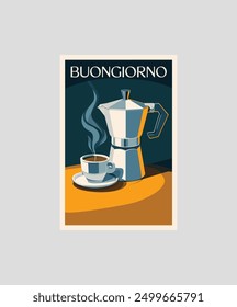 Buongiorno Italian Espresso Coffee - Vintage Vector Illustration