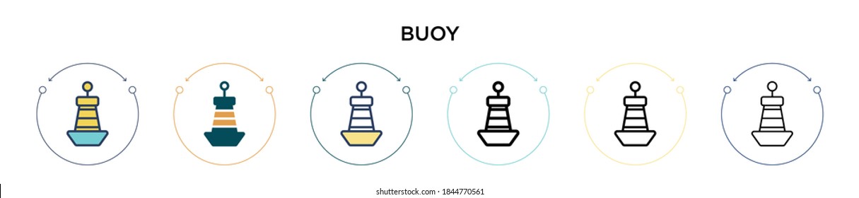 Buoy icon in filled, thin line, outline and stroke style. Vector illustration of two colored and black buoy vector icons designs can be used for mobile, ui, web