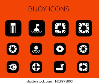 buoy icon set. 12 filled buoy icons. Included Float, Lifebuoy, Porthole, Buoy, Rubber ring, Lifesaver icons