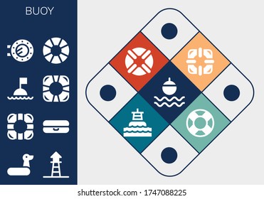 conjunto de iconos de la boya. 13 iconos de boya rellenos. Incluidos Float, Rubber ring, Lifeguard, Lifebuoy, Buoy, Lifesaver, íconos Porthole