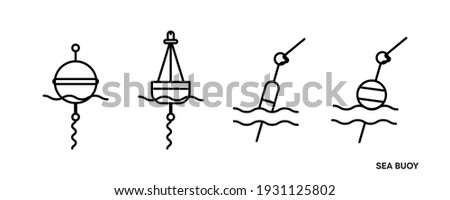 Buoy icon set in the middle of the sea. This symbol is the equipment icon symbol found in the sea. Editable icon set. Fishing club or online web shop creative vector line art.