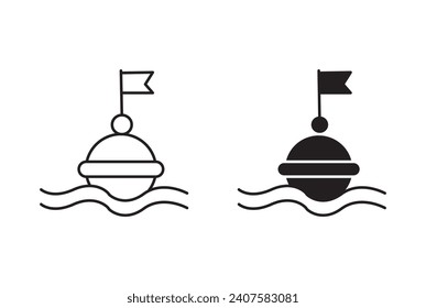 Juego de iconos de arte lineal Buoy lifesaver. bandera de boya flotante oceánica o marítima para marca vectorial de navegación para web
