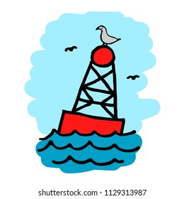 
Buoy on the sea waves. Vector illustration in doodle style.