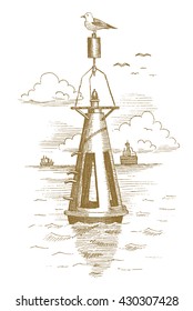 Buoy in the sea drawn by hand