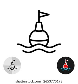 Buoy in water black line icon. Marine or river floater on the wavy surface of sea or river. Editable stroke.