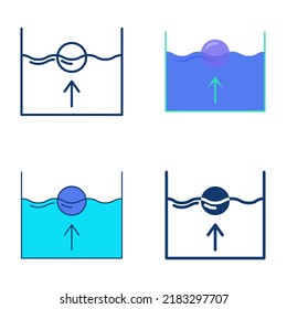 Buoyant force icon set in flat and line style. Law of physics symbol. Ball floating in the water. Vector illustration.