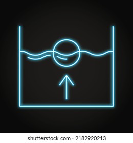 Buoyant force neon icon in line style. Law of physics symbol. Ball floating in the water. Vector illustration.