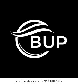 Diseño del logo de la carta BUP sobre fondo negro. El concepto del logo de la letra de círculo creativa de BUP. Diseño de letras BUP.
