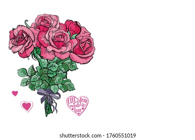 Buquet of pink roses, Rose flowers drawing vector illustration and line art.