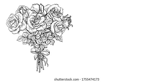 Buquet de rosas, flores de rosa dibujando ilustración vectorial y arte de línea.