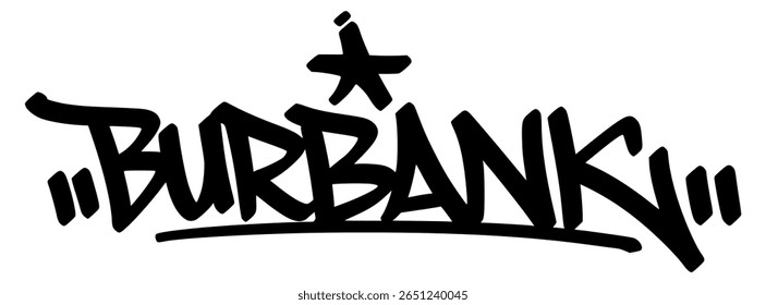 Burbank graffiti tag in bold black lettering on transparent background. Creative and media-inspired feel perfect for clean visuals and vibrant art projects
