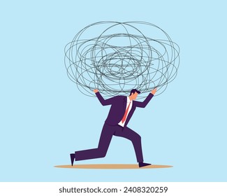 Burden, obligation to pay off, heavy stress problem or difficulty, work pressure thinking to make decision, overload duty or overthinking concept