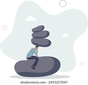 Burden, obligation to pay off, heavy stress problem or difficulty, work pressure thinking to make decision, overload duty or overthinking concept.flat design.illustration with people.