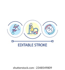Burden on women loop concept icon. Female unpaid everyday work. Burnout and depression abstract idea thin line illustration. Isolated outline drawing. Editable stroke. Arial font used