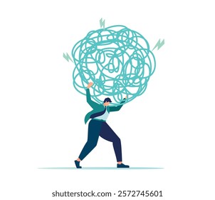 The burden of stress, anxiety due to difficulties and overload at work, problems in an economic crisis or pressure due to excessive responsibility, vector illustration